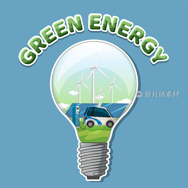 绿色能源文字与灯泡横幅模板