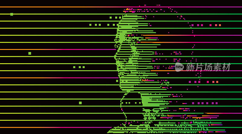 像素艺术肖像的年轻女子与故障技术