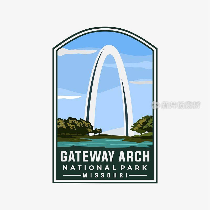 国家公园拱门入口矢量模板。在补丁徽章风格的圣路易斯密苏里地标插图。