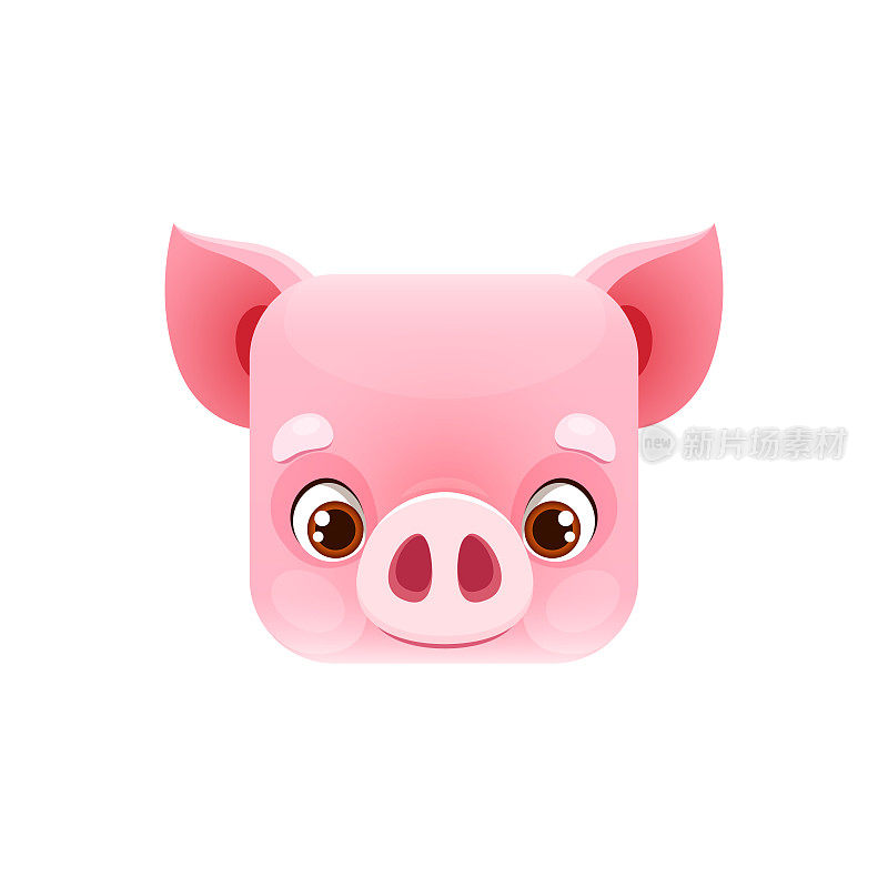 卡通小猪卡哇伊方形动物脸，可爱的小猪