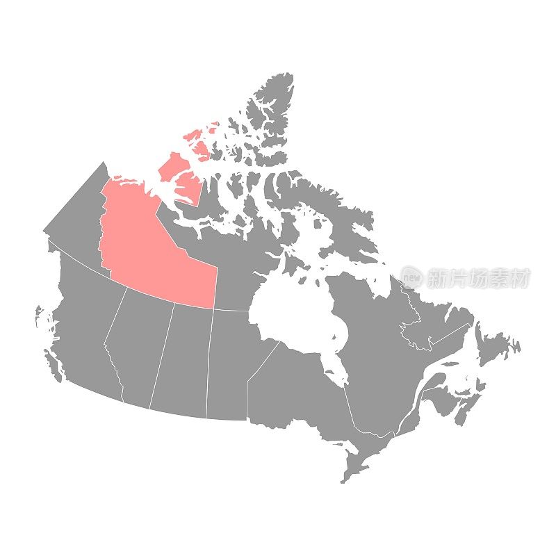 西北地区地图，加拿大省。矢量插图。