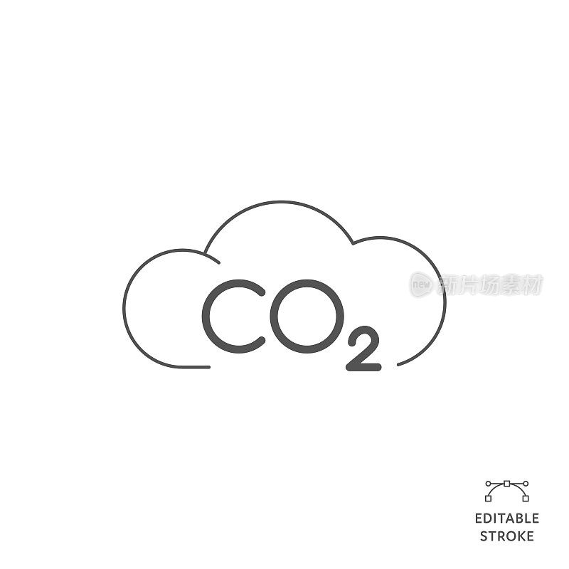 碳排放平线图标与可编辑的笔画。Icon适用于网页设计、移动应用、UI、UX和GUI设计。
