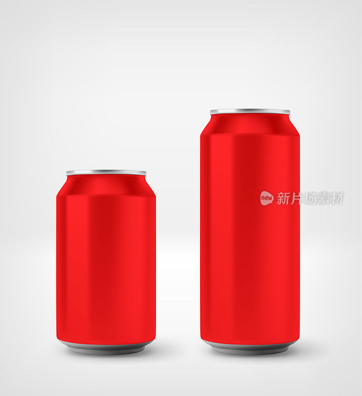 红色铝罐模型孤立在白色背景上。三维矢量图