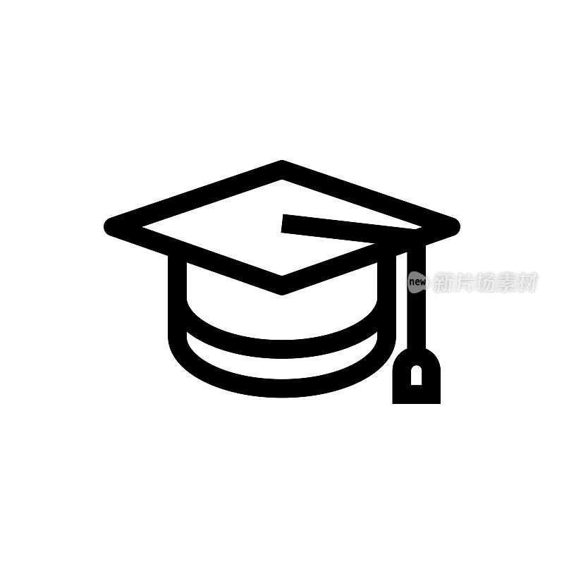毕业帽线图标，设计，像素完美，可编辑笔触。标志、标志、符号。教育、庆祝。