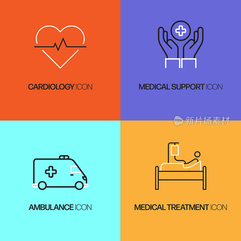 医疗保健和医学相关的矢量线图标。轮廓符号集合