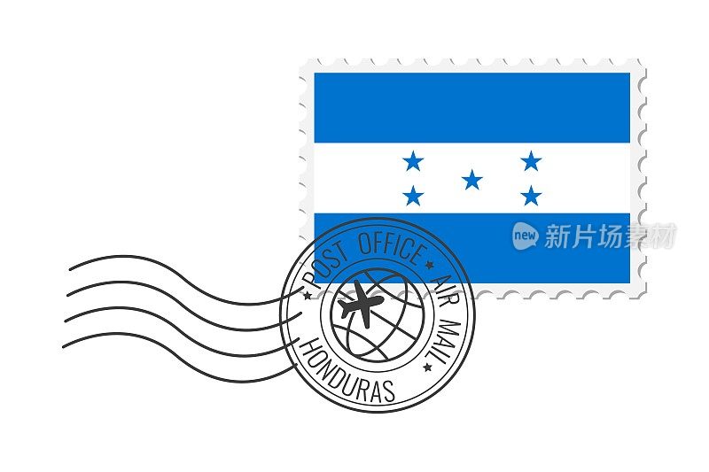 洪都拉斯邮票。明信片矢量插图与洪都拉斯国旗孤立的白色背景。