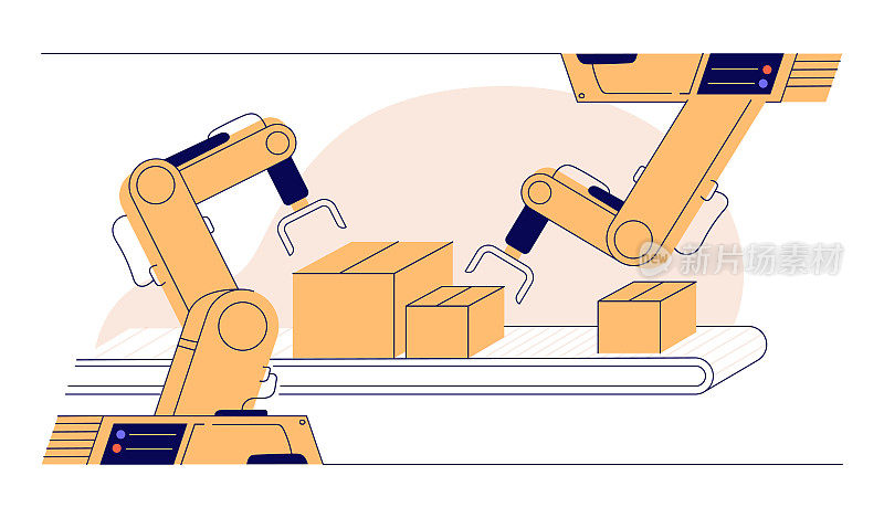 生产线工厂自动化概念说明。人工智能。平面矢量插图隔离在白色背景。虚拟助手，聊天机器人ai。