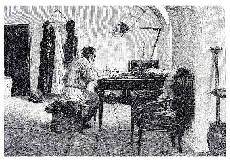 列夫・托尔斯泰在他的工作室里，1892年