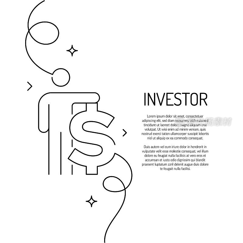 连续线绘制的投资者图标。手绘符号矢量插图。