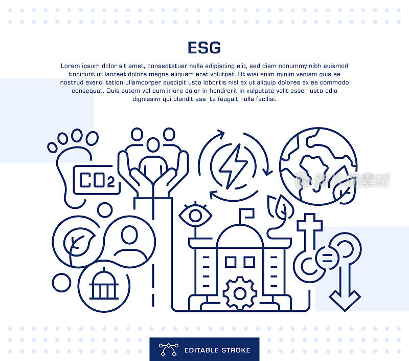 ESG概念标题，网页横幅模板。可编辑的细线插图