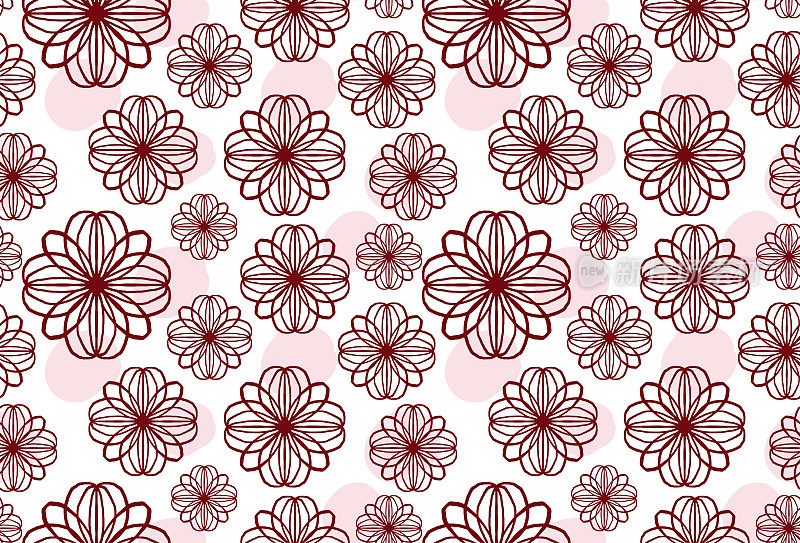 花卉图案抽象花线绘制无缝图案