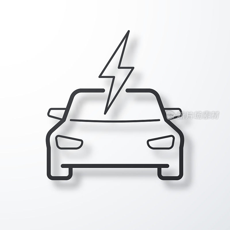 电动汽车充电。线图标与阴影在白色背景