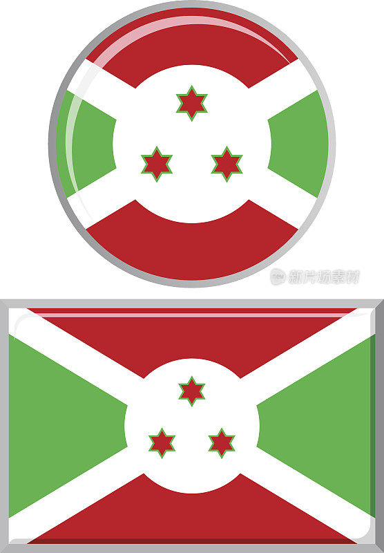 布隆迪圆形和方形图标旗。矢量图