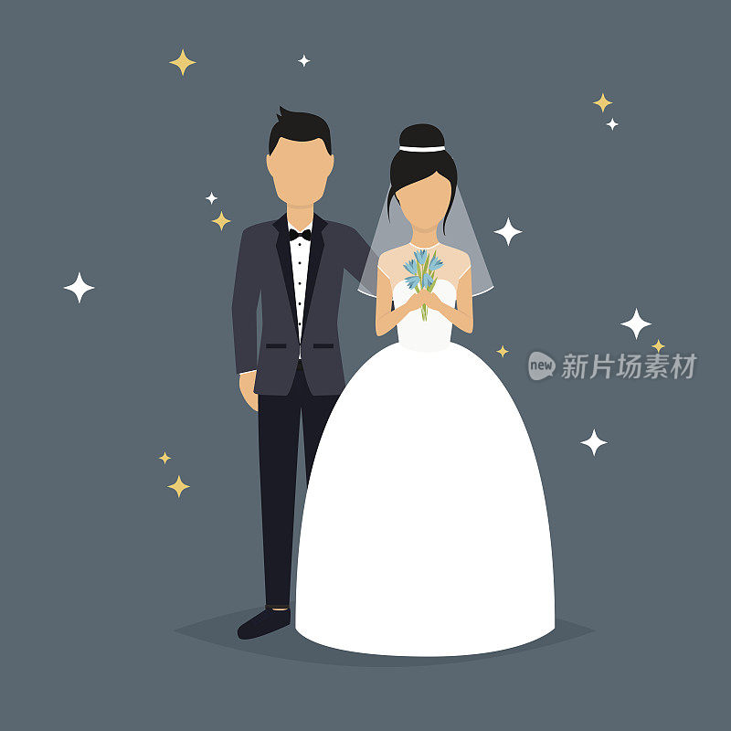 新娘和新郎。灰色背景上的婚礼设计。V