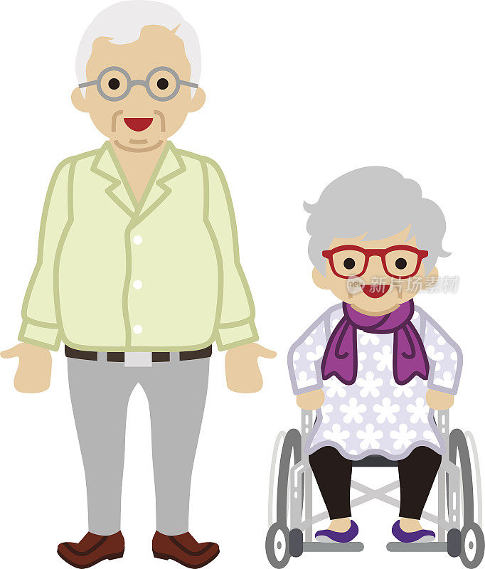 老年夫妇-轮椅妻子