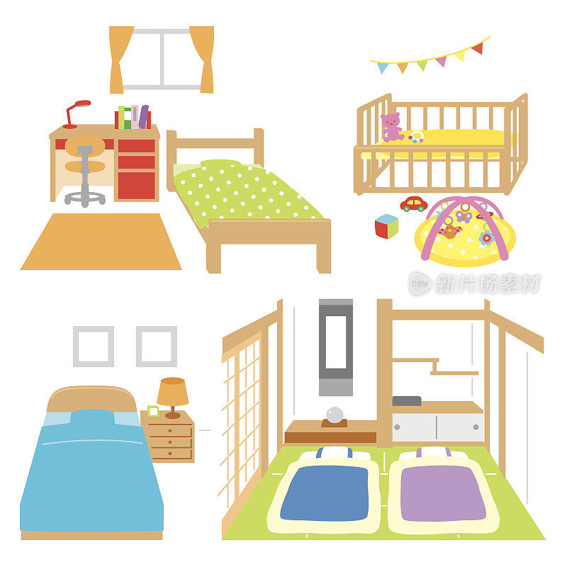 卧室，儿童房，婴儿床，日式房