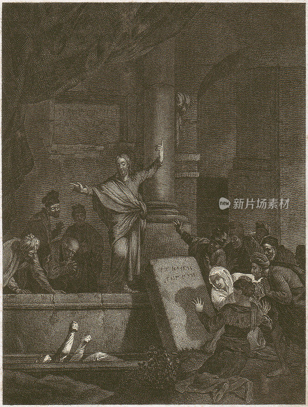 耶稣复活了拉撒路，钢版画，大约1840年出版
