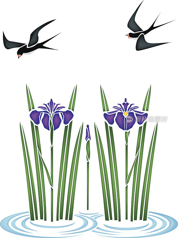五月燕子和蝴蝶花，日式