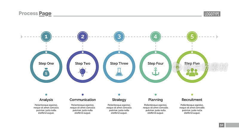 五步流程图幻灯片模板
