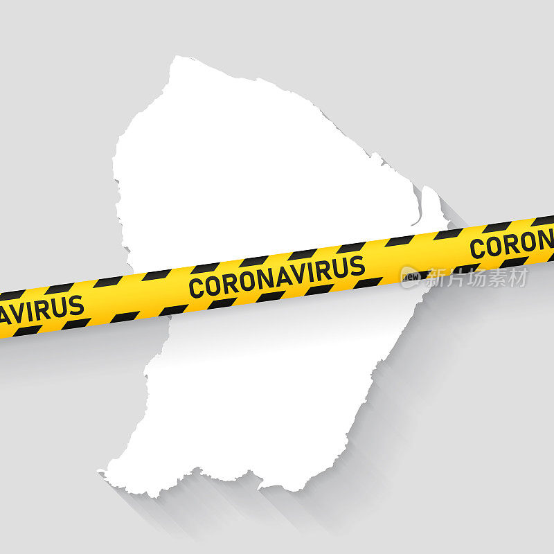带有冠状病毒警告胶带的法属圭亚那地图。Covid-19爆发