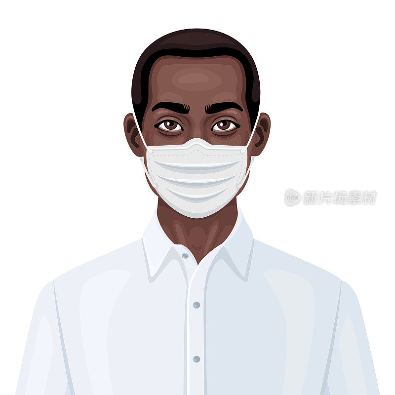 戴防护面罩以防止病毒感染的非裔美国人。