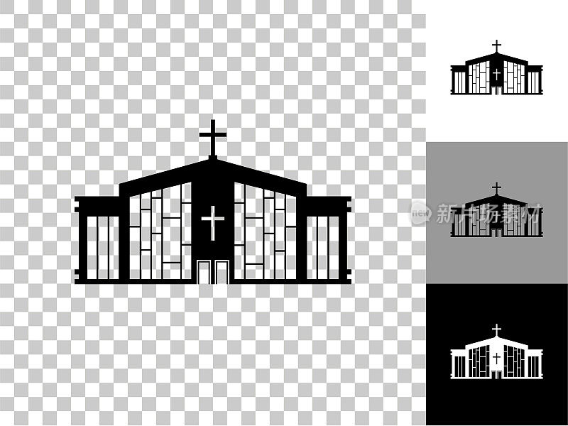 教堂建筑图标在棋盘透明的背景
