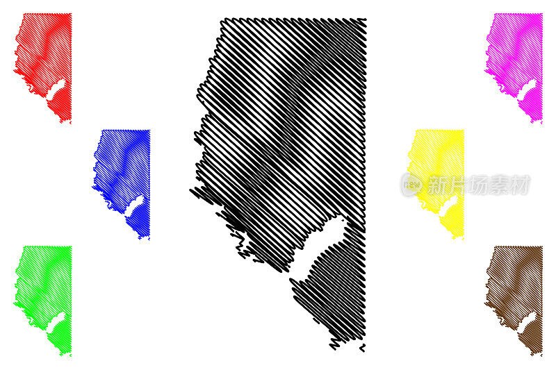 路易斯安那州拉萨尔县(美国县，美国，美国，美国)地图矢量插图，拉萨尔县素描地图