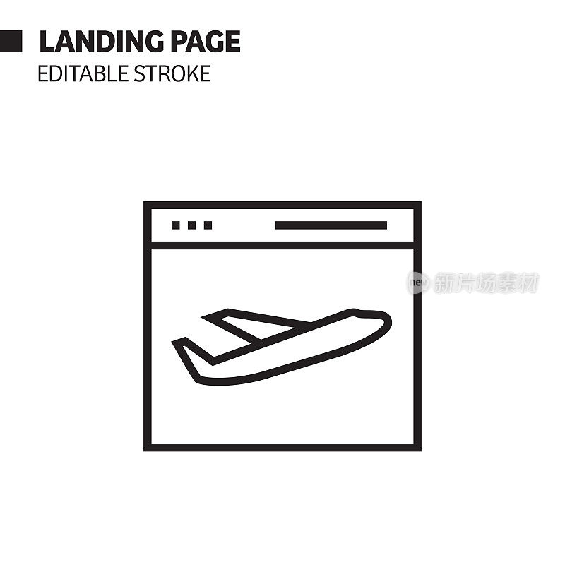 着陆页线图标，轮廓向量符号插图。