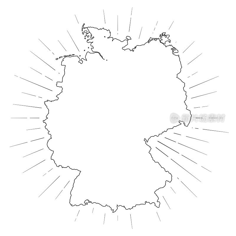 德国地图与阳光在白色的背景