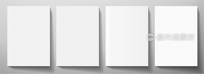 现代空白背景设计集。抽象创意线条图案(人字纹装饰)单色浅灰色，白色