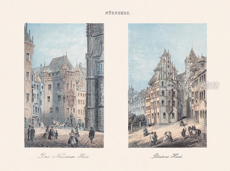 德国巴伐利亚、弗兰科尼亚、纽伦堡的历史观点，彩色印刷术，出版于1868年