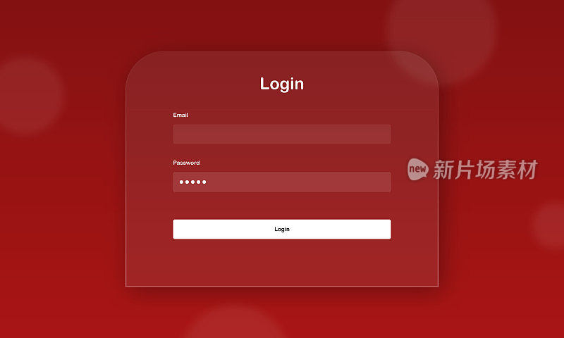 登录表单与玻璃效果上的红色泡沫背景