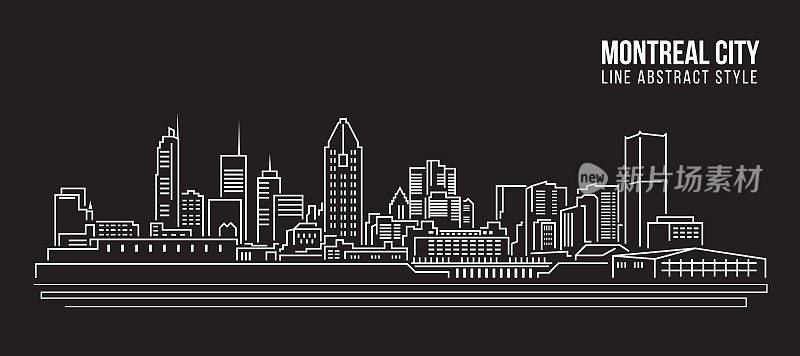 城市景观建筑线条艺术矢量插图设计-蒙特利尔