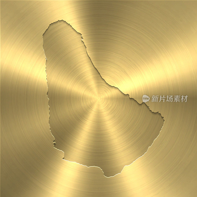 巴巴多斯地图上的金色背景-圆形拉丝金属纹理