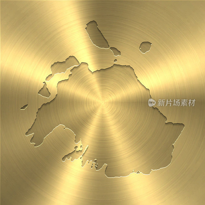 Efate岛地图上的金色背景-圆形拉丝金属纹理