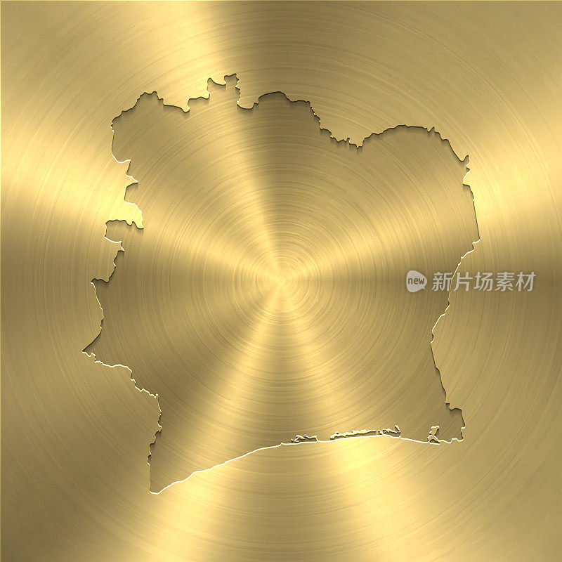 象牙海岸地图上的黄金背景-圆形拉丝金属纹理