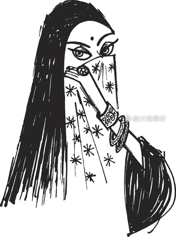 典型的阿拉伯妇女戴着头巾的插图