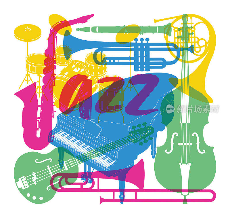 爵士音乐音乐会乐队乐器海报套印设计