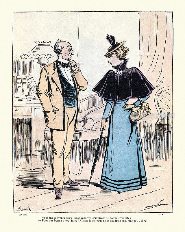 法国经典卡通片，19世纪90年代，一个成熟的男人在面试一个年轻的女人