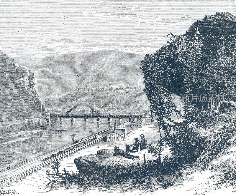 哈珀斯渡口，美国西弗吉尼亚州，1859年废奴主义者袭击的关键地点。波托马克河和雪兰多河交汇的地方
