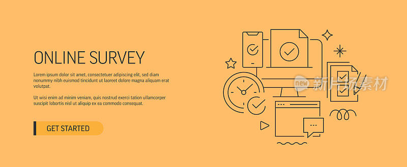 在线调查相关网站横幅线风格。现代设计矢量插图的网页旗帜，网站标题等股票插图