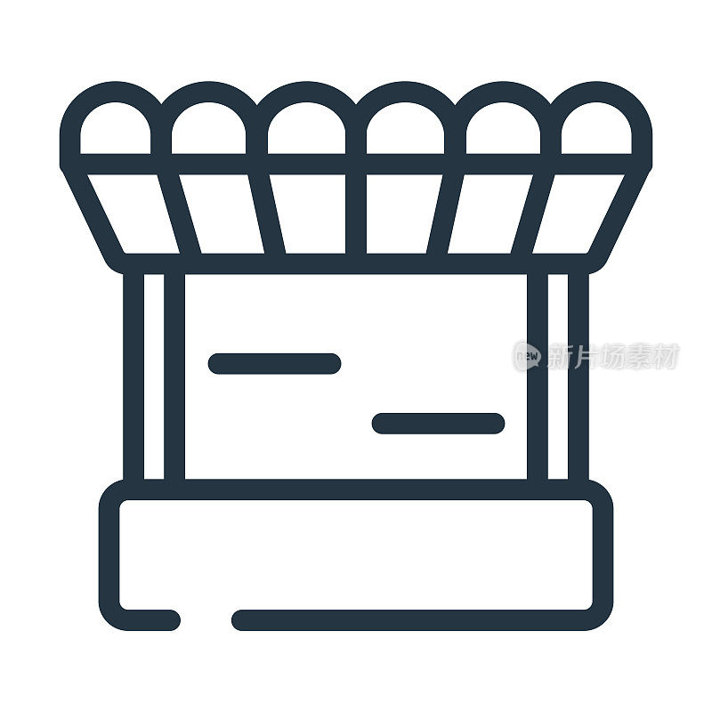 Stall细线图标。市场、咖啡馆的线性图标源自游乐园概念孤立的轮廓标志。矢量插图符号元素的网页设计和应用程序。