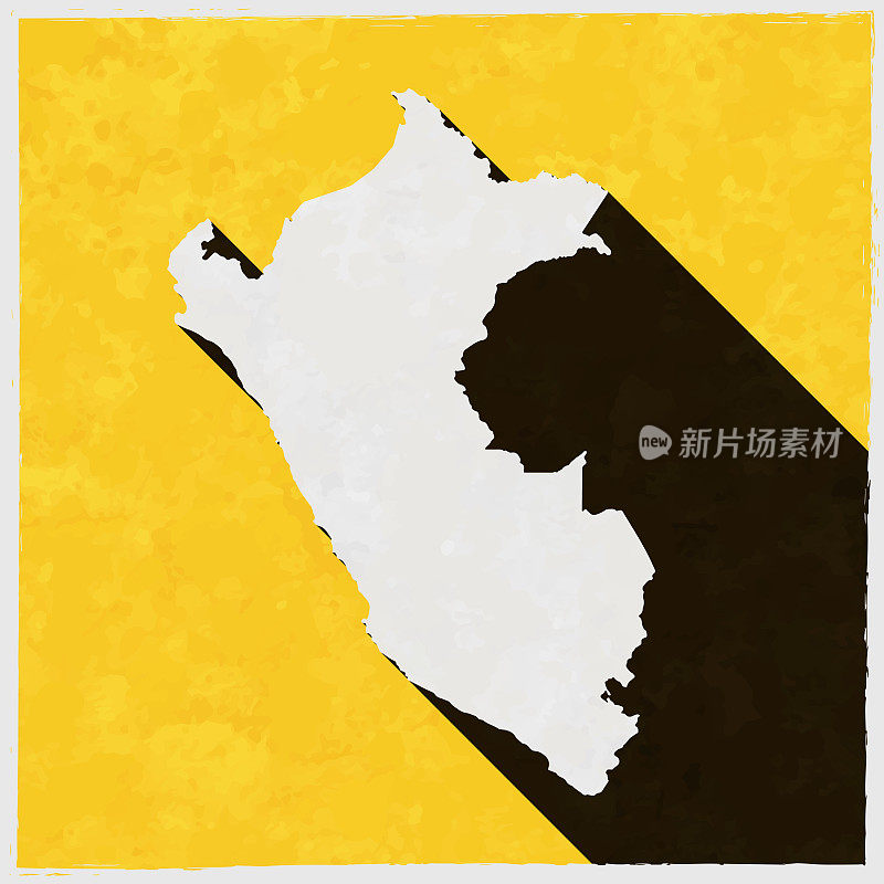秘鲁地图与纹理黄色背景上的长阴影