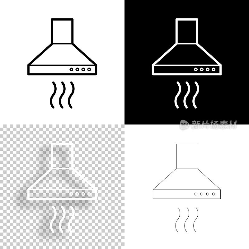 厨房罩。图标设计。空白,白色和黑色背景-线图标