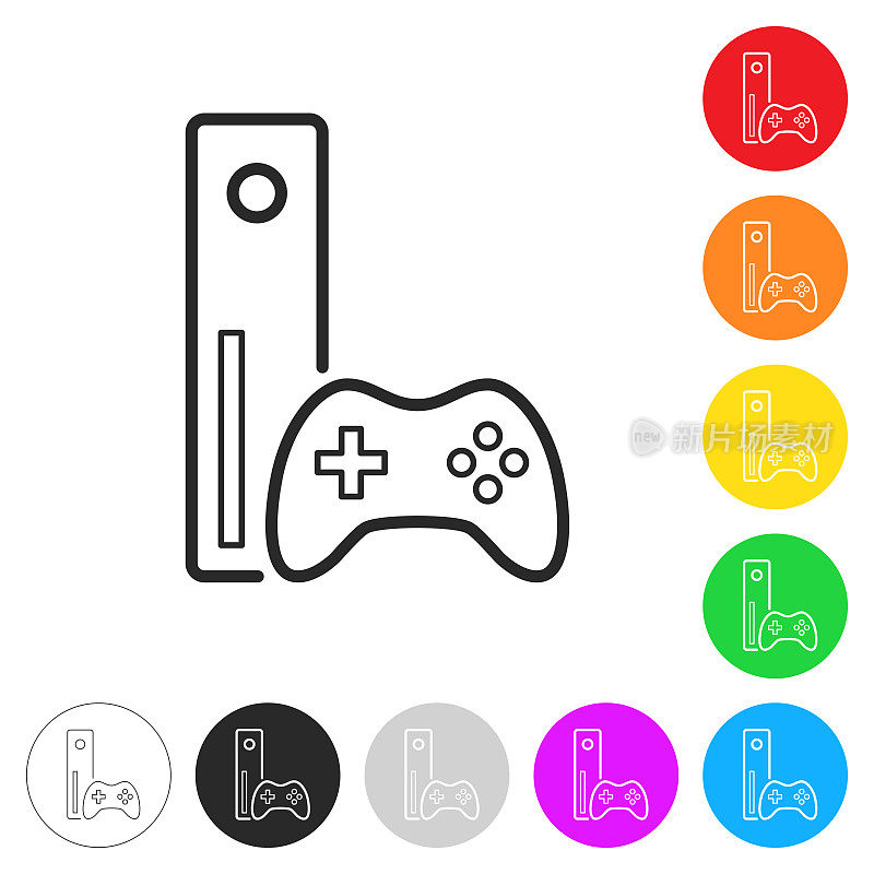 游戏控制台与手柄。彩色按钮上的图标