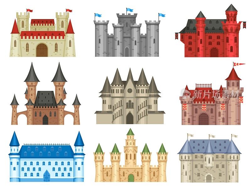 中世纪的城堡。哥特式宫殿，古王府和古王国城堡的塔矢集