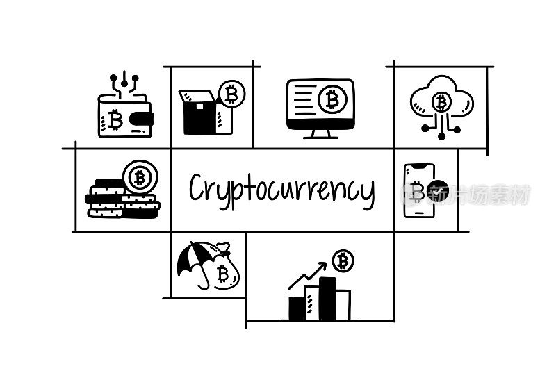 加密货币相关手绘横幅设计矢量插图