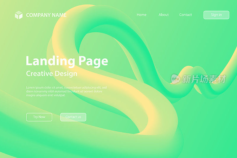 着陆页模板-在绿色梯度背景上的流体抽象设计
