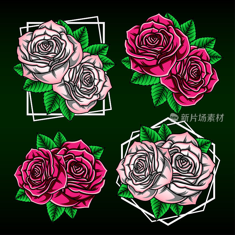 玫瑰矢量插图不同的颜色