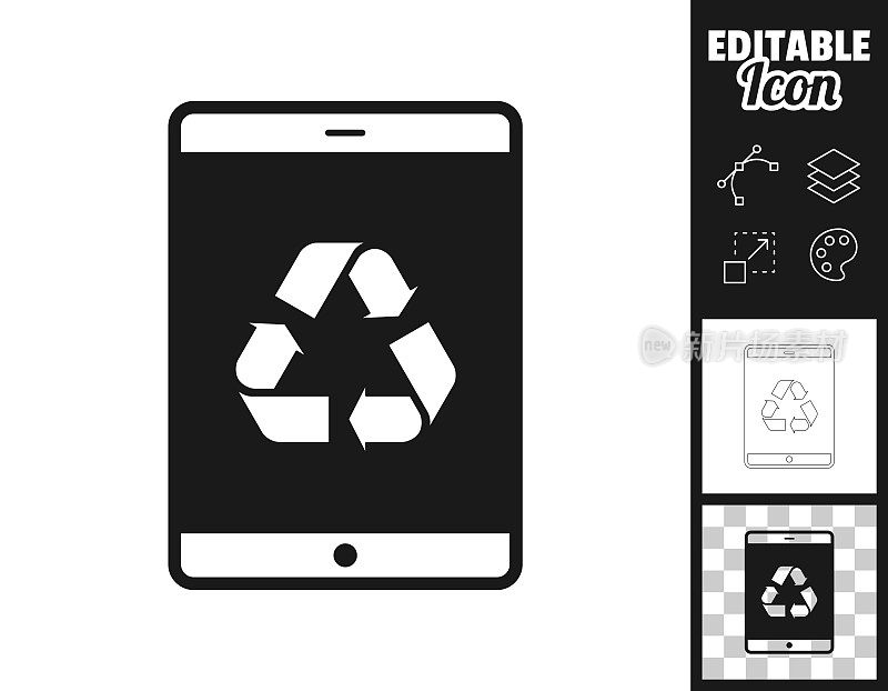 带有回收符号的平板电脑。图标设计。轻松地编辑